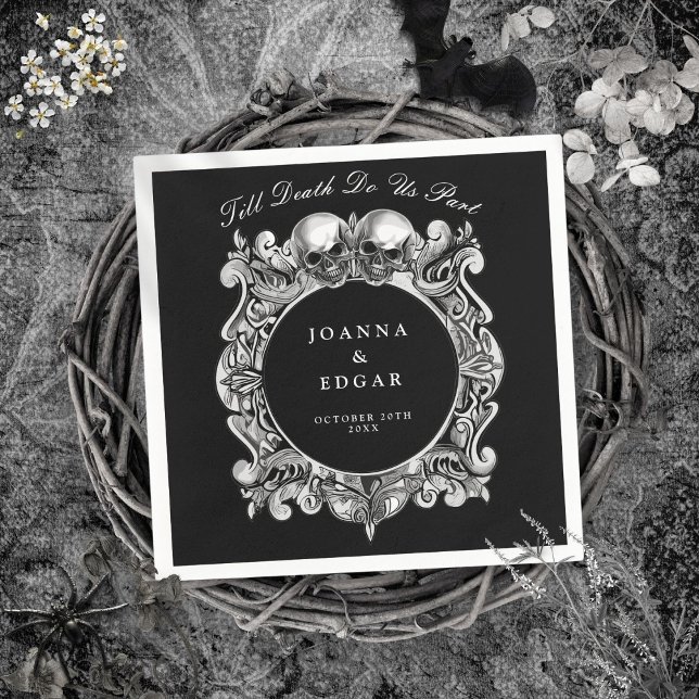 Black And White Skulls Gothic Wedding Napkins (Black And White Skulls Gothic Wedding Napkins)
