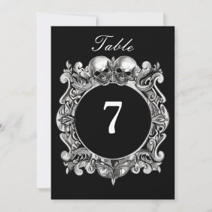 Black And White Skulls Gothic Wedding Table Number