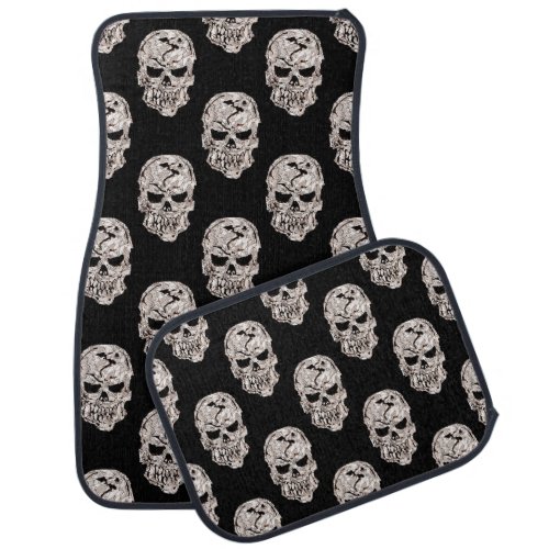 Black and White Skulls Pattern Car Floor Mat