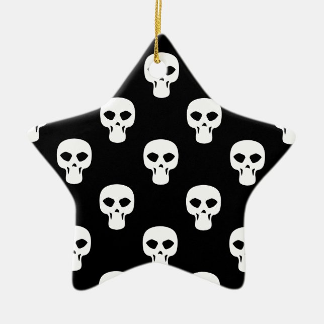 Black and White Skulls Pattern Ceramic Ornament (Front)