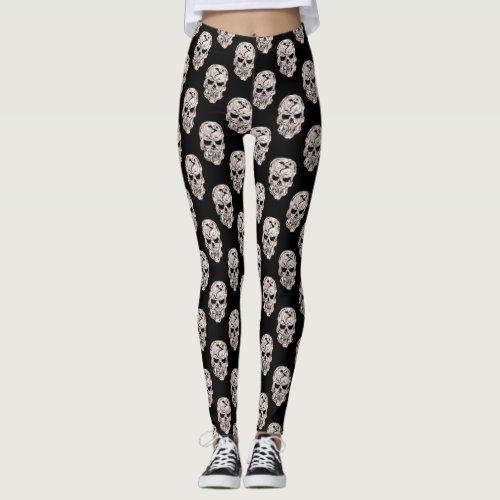 Black and White Skulls Pattern Leggings