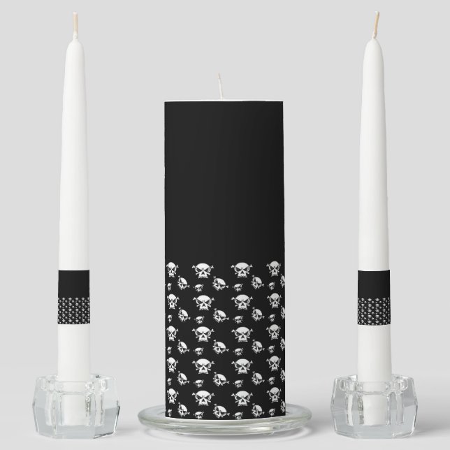 Black and white skulls wedding unity candles (Front)