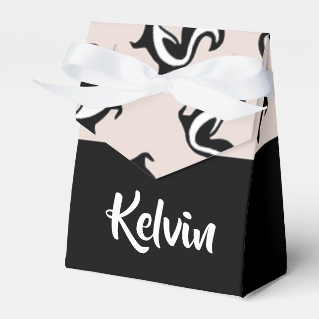 Black and white skunks on rose pink favor boxes (Front Side)