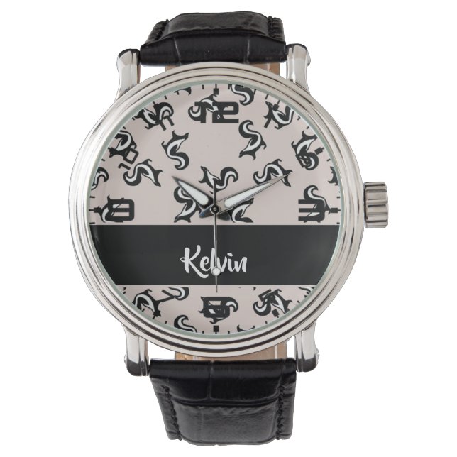 Black and white skunks on rose pink watch (Front)