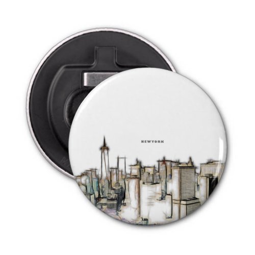 Black And White Skyline New york City Drawing Bottle Opener