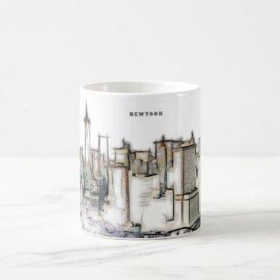 Black And White Skyline New york City Drawing Coffee Mug
