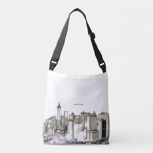 Black And White Skyline New york City Drawing Crossbody Bag