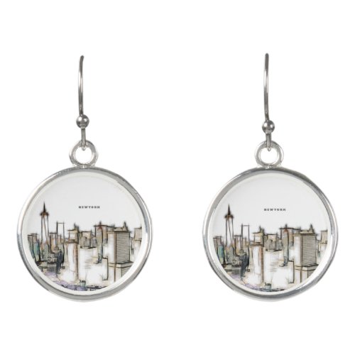 Black And White Skyline New york City Drawing Earrings