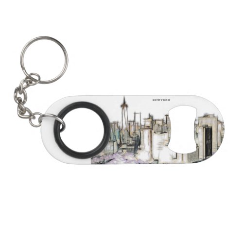 Black And White Skyline New york City Drawing Keychain Bottle Opener