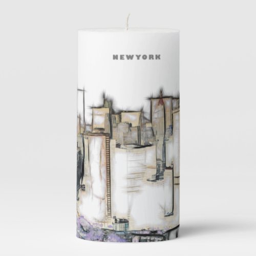 Black And White Skyline New york City Drawing Pillar Candle
