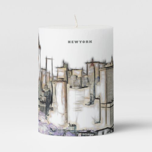 Black And White Skyline New york City Drawing Pillar Candle