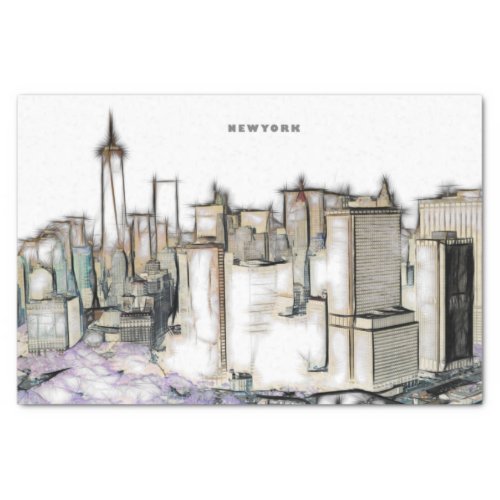 Black And White Skyline New york City Drawing Tissue Paper