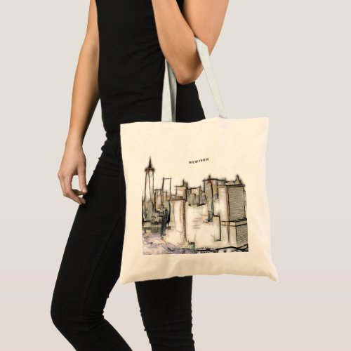 Black And White Skyline New york City Drawing Tote Bag