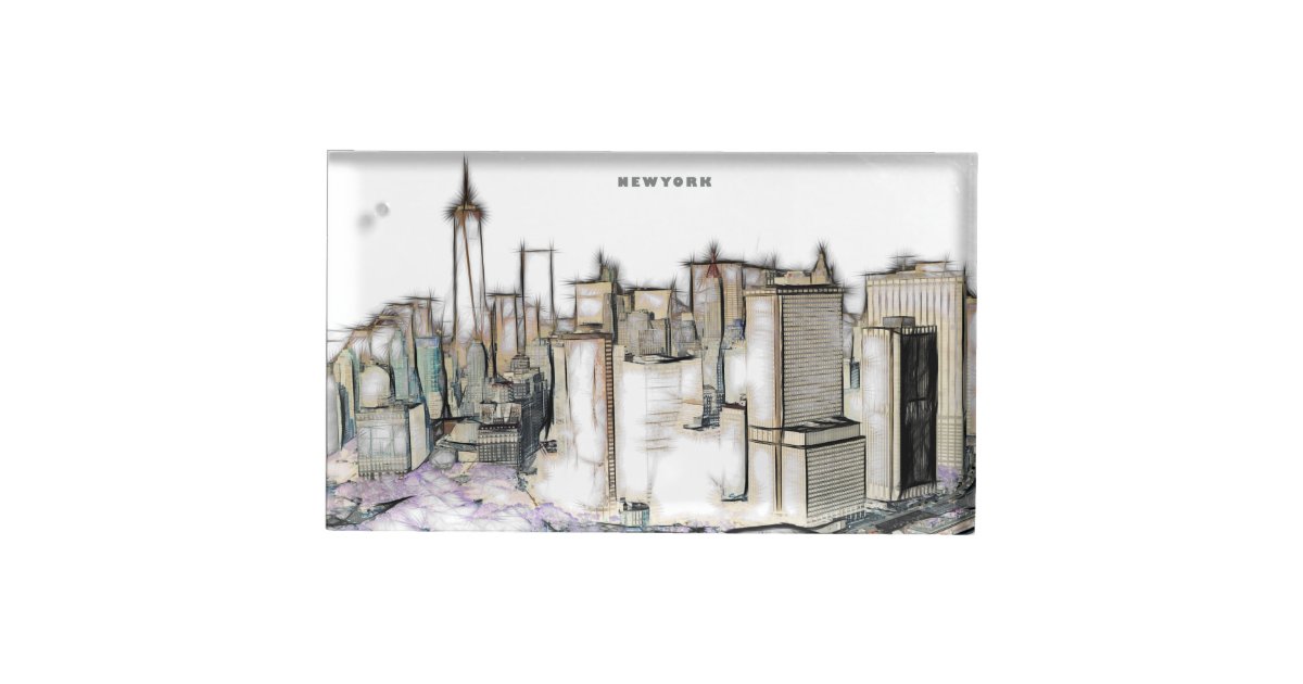 Black And White Skyline New york City Place Card Holder | Zazzle