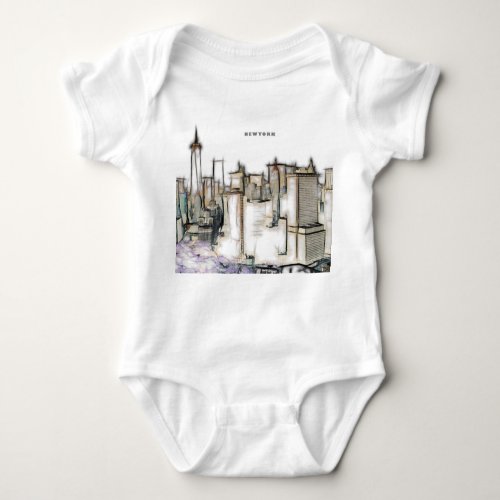 Black And White Skyline Newyork City Drawing Baby Bodysuit