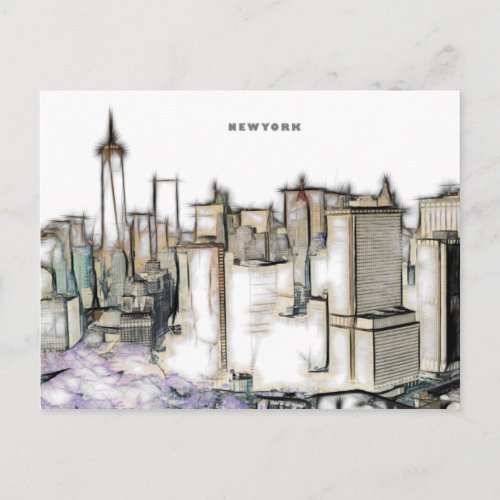 Black And White Skyline Newyork City Drawing Postcard