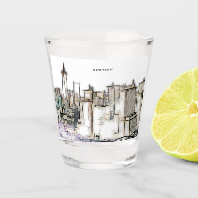 Black And White Skyline Newyork City Drawing Shot Glass (Front)