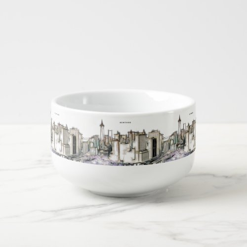 Black And White Skyline Newyork City Drawing Soup Mug