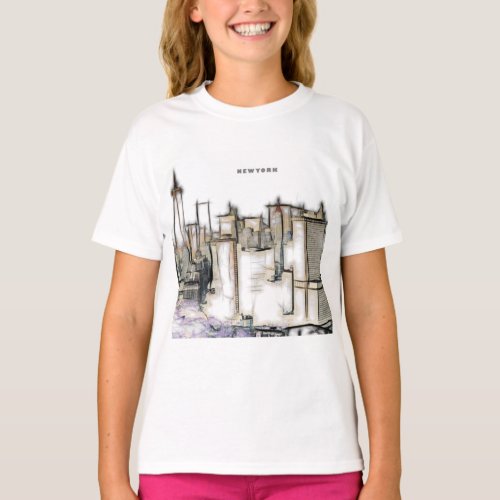 Black And White Skyline Newyork City Drawing T_Shirt