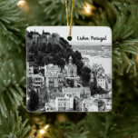 Black and White Skyline of Lisbon Portugal  Ceramic Ornament