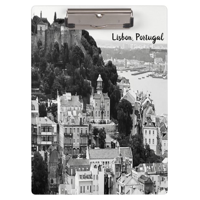 Black and White Skyline of Lisbon Portugal Clipboard (Front)