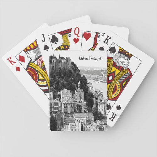 Black and White Skyline of Lisbon Portugal Playing Cards