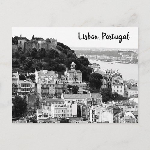 Black and White Skyline of Lisbon Portugal Postcard