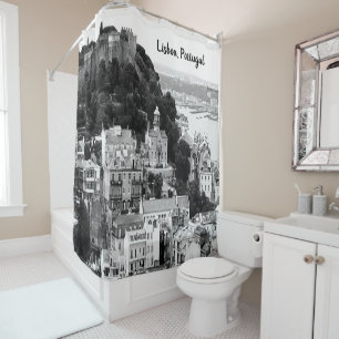 Black and White Skyline of Lisbon Portugal   Shower Curtain
