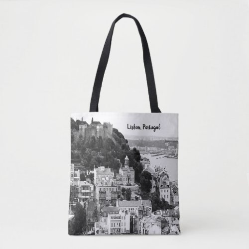 Black and White Skyline of Lisbon Portugal  Tote Bag