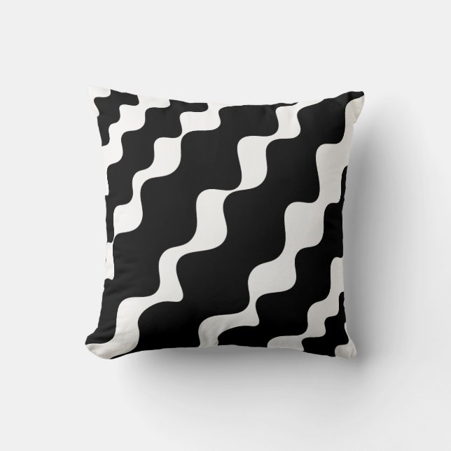 Black and white slanting waves pattern  throw pillow (Front)