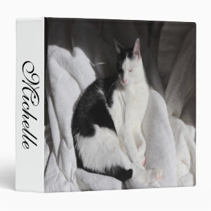 Black and White Sleeping Cat/Add Your Pet's Photo 3 Ring Binder
