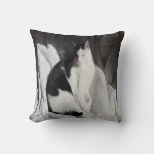 Black and White Sleeping Cat/Add Your Pet's Photo Throw Pillow