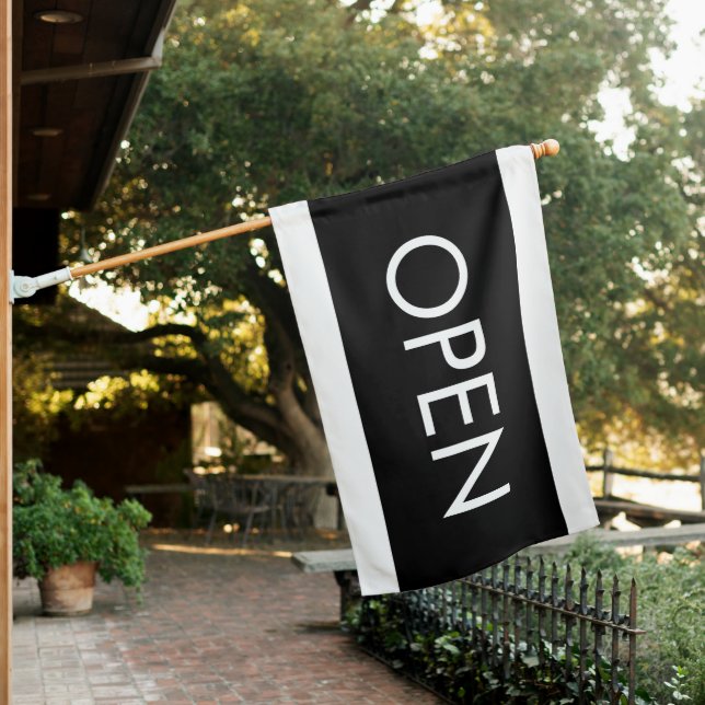 black and white Small Business Open Sign Flag (In SItu)