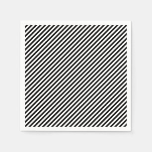 Black and White Small Diagonal Stripes Paper Napkins
