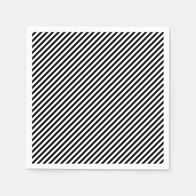 Black and White Small Diagonal Stripes Paper Napkins (Front)
