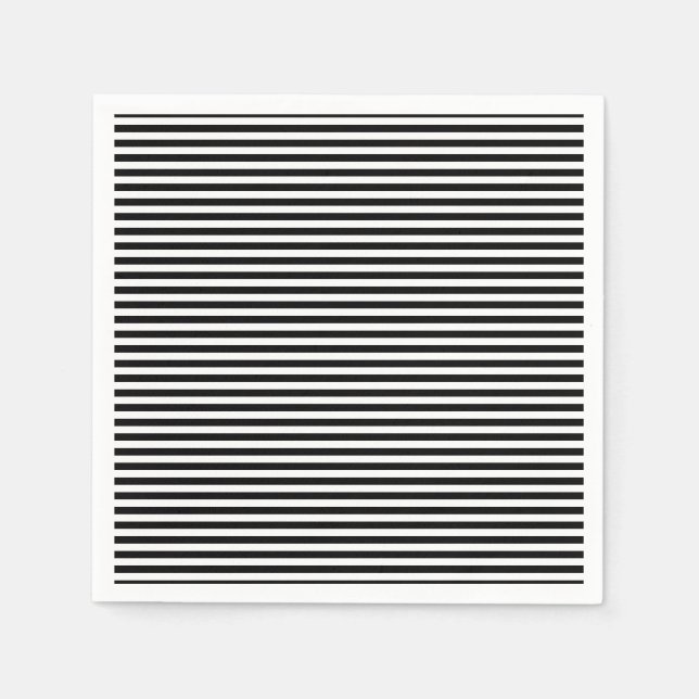 Black and White Small Horizontal Stripes Paper Napkins (Front)