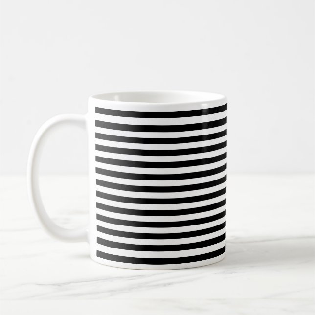 Black and White Small Horizontal Stripes Pattern Coffee Mug (Left)