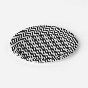 Black and White Small Size Chevron Stripes Paper Plates