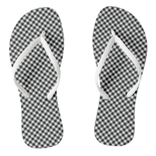 Black and White Small Size Diagonal Gingham Checks Flip Flops