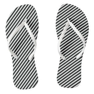 Black and White Small Size Diagonal Stripes Flip Flops