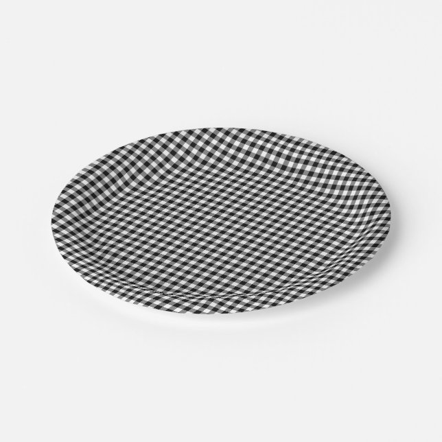 Black and White Small Size Gingham Checks Paper Plates (Angled)