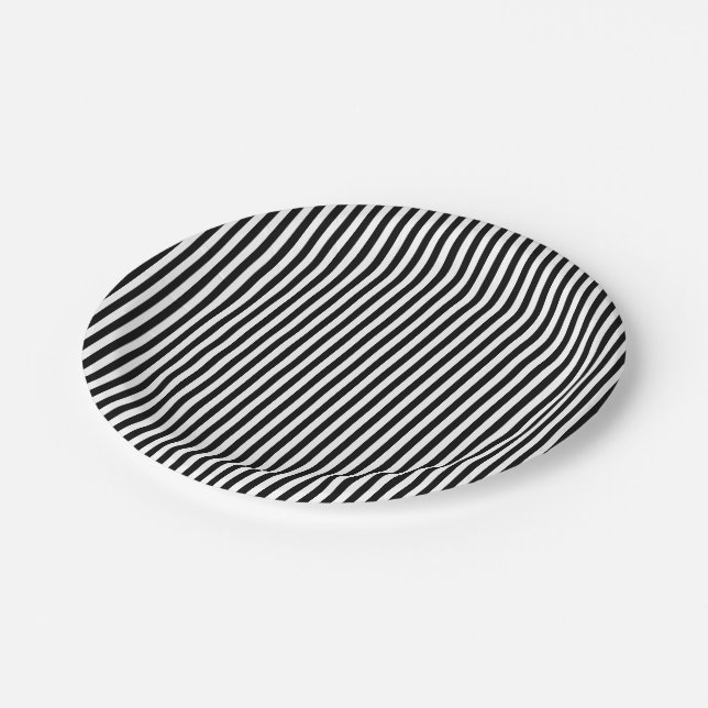 Black and White Small Size Stripes Paper Plates (Angled)