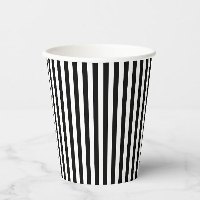 Black and White Small Size Vertical Stripes Paper Cups (Front)