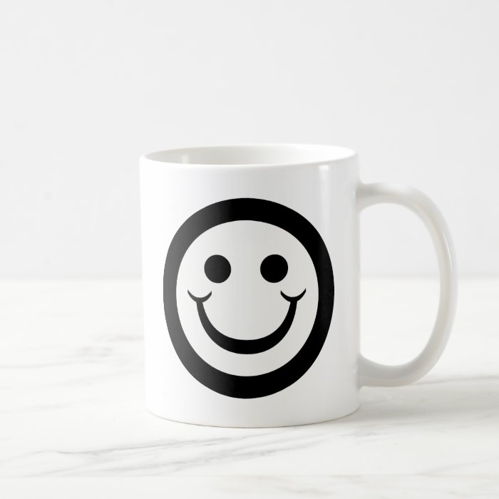 BLACK AND WHITE SMILEY FACE COFFEE MUGS