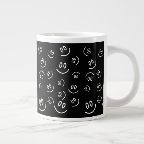 Black and White Smileys Giant Coffee Mug