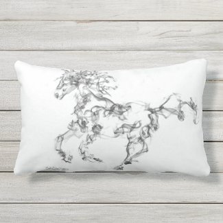 Black and White Smoke Friesian Cantering Pillow