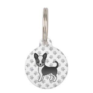 Black And White Smooth Coat Chihuahua Cartoon Dog Pet ID Tag