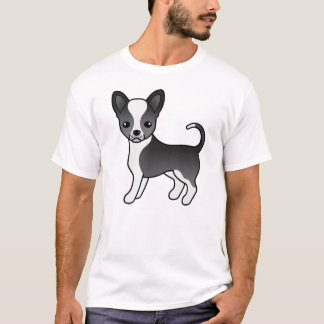 Black And White Smooth Coat Chihuahua Cartoon Dog T-Shirt