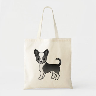 Black And White Smooth Coat Chihuahua Cartoon Dog Tote Bag