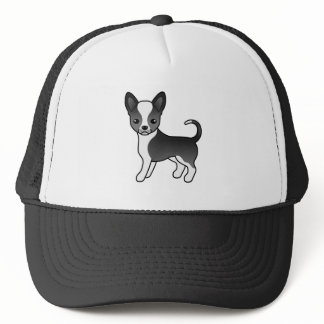Black And White Smooth Coat Chihuahua Cartoon Dog Trucker Hat